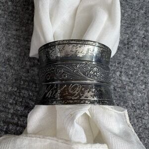 Antique Victorian Silverplate Floral Monogram Napkin Ring Estate 1880s Ornate‎